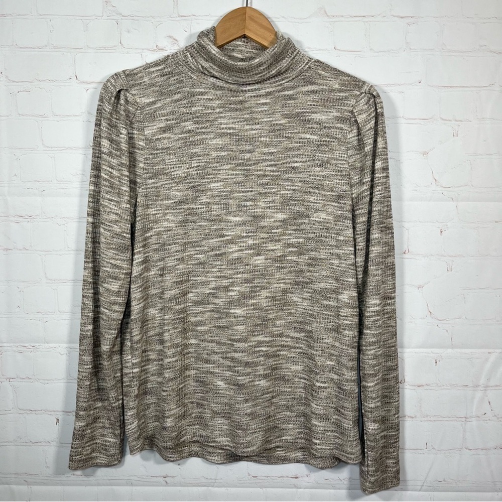 Ann Taylor Loft Turtleneck Shirt Womens Size Large Beige Pullover Shoulder Pads